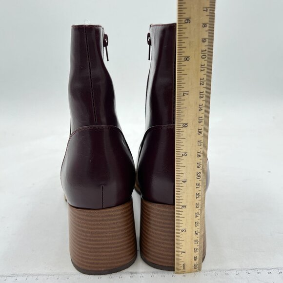 Wine Women Round Toe Ankle Boot Retro Side Zipper Block Heel Boots Office Shoes - Picture 4 of 6